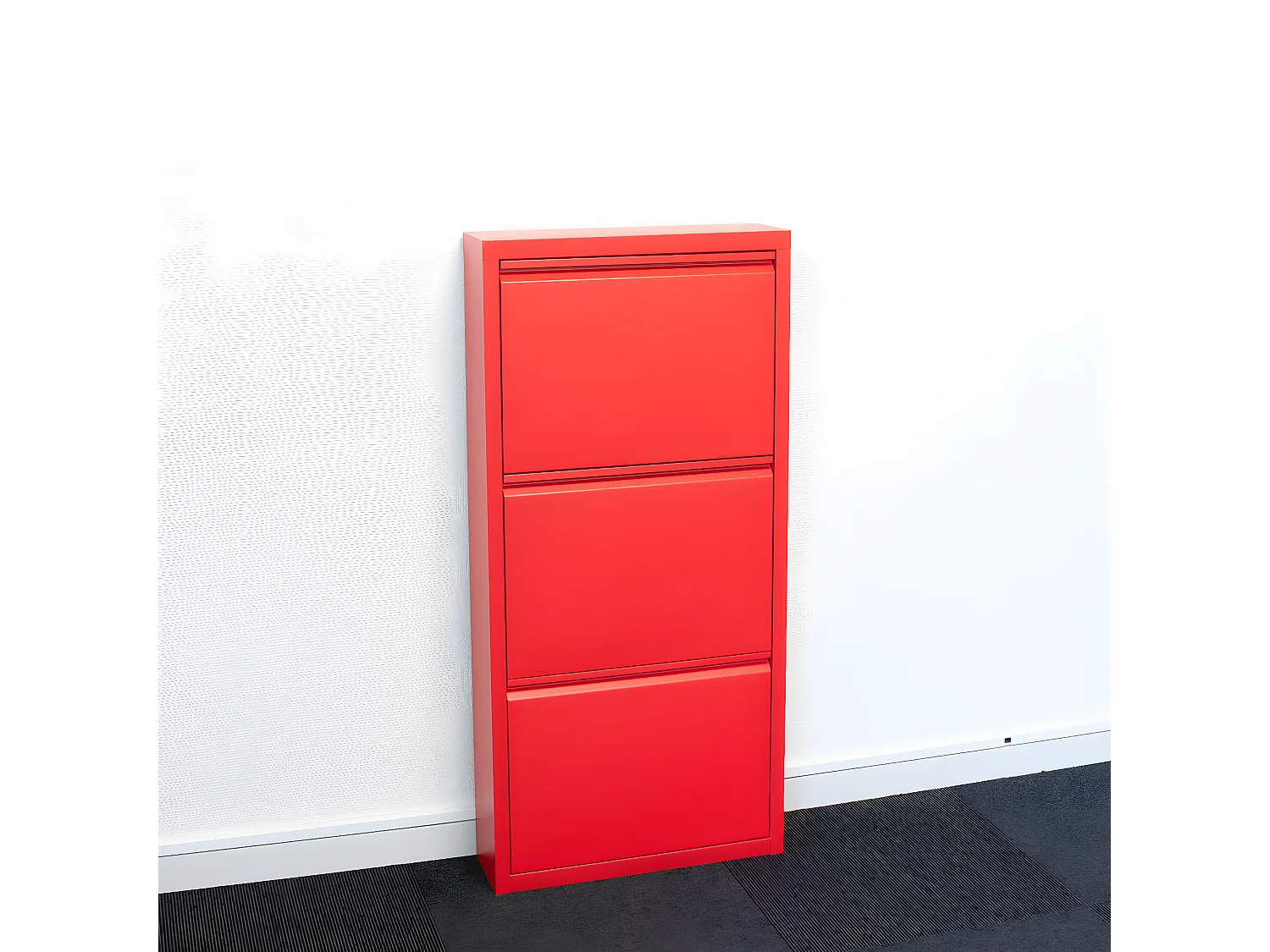 Pisa Armoire à chaussures à 6 rabats/portes en métal, rouge. Livré entièrement monté.