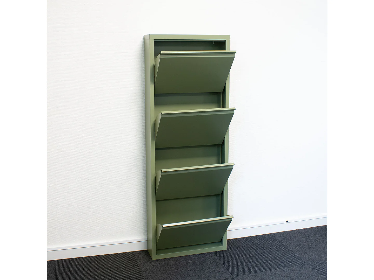Pisa Schuhschrank mit 8 Klappen/Türen in Metall grün. Fertig montiert geliefert.