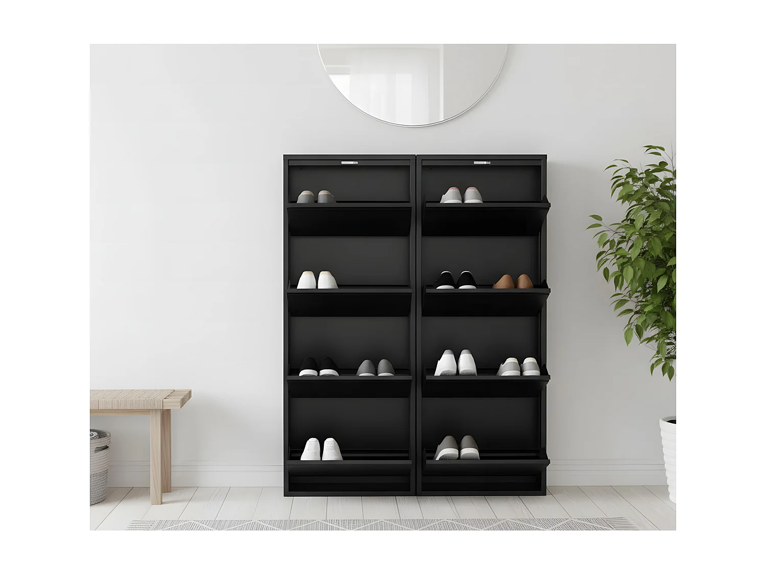 Pisa Armoire à chaussures avec 8 casiers/portes en métal blanc. Livrée entièrement montée.