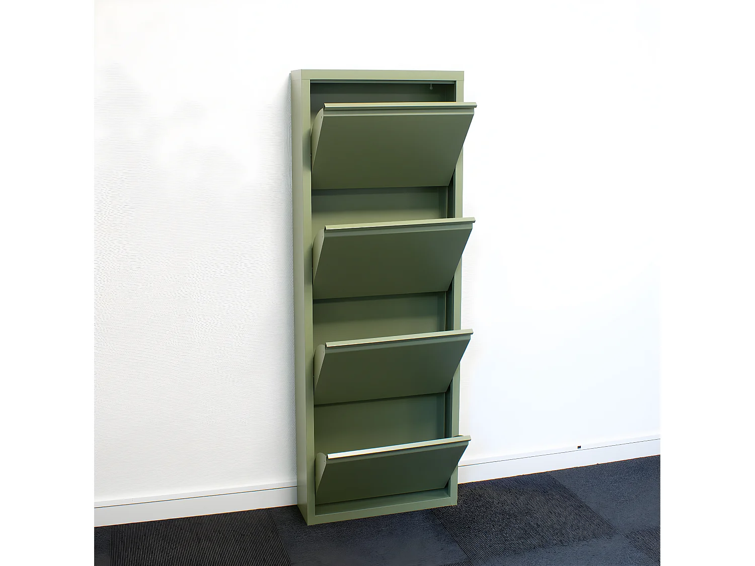 Pisa schoenenkast groen metaal met 12 vakken.