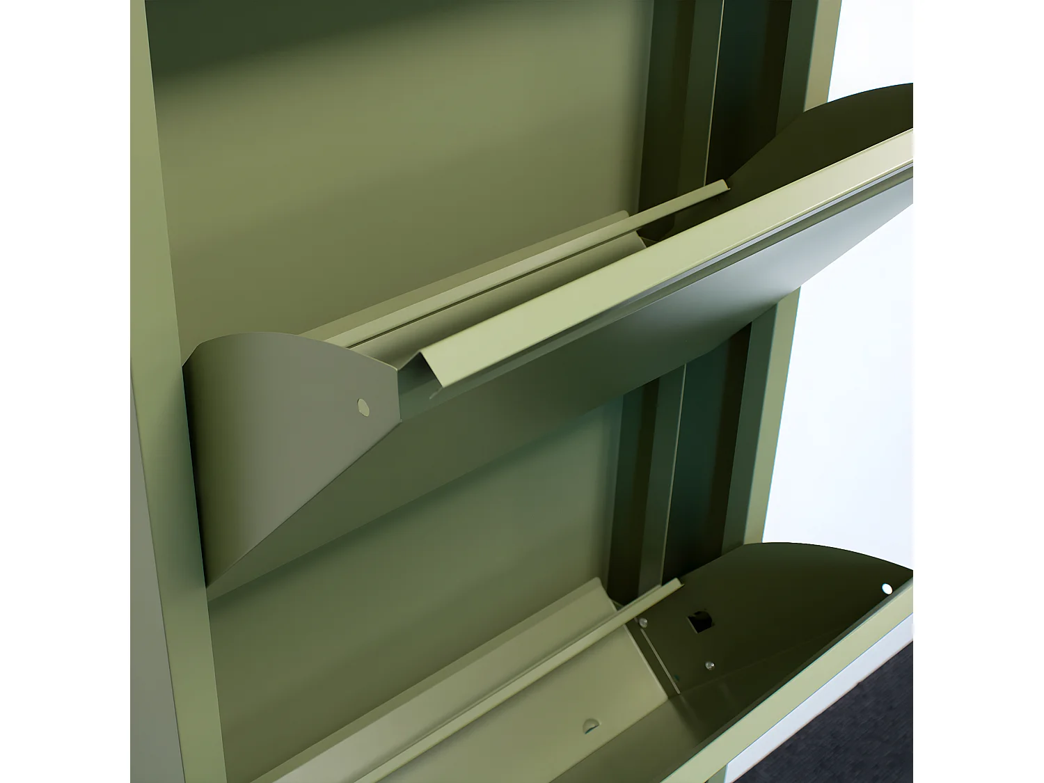 Pisa schoenenkast groen metaal met 12 vakken.