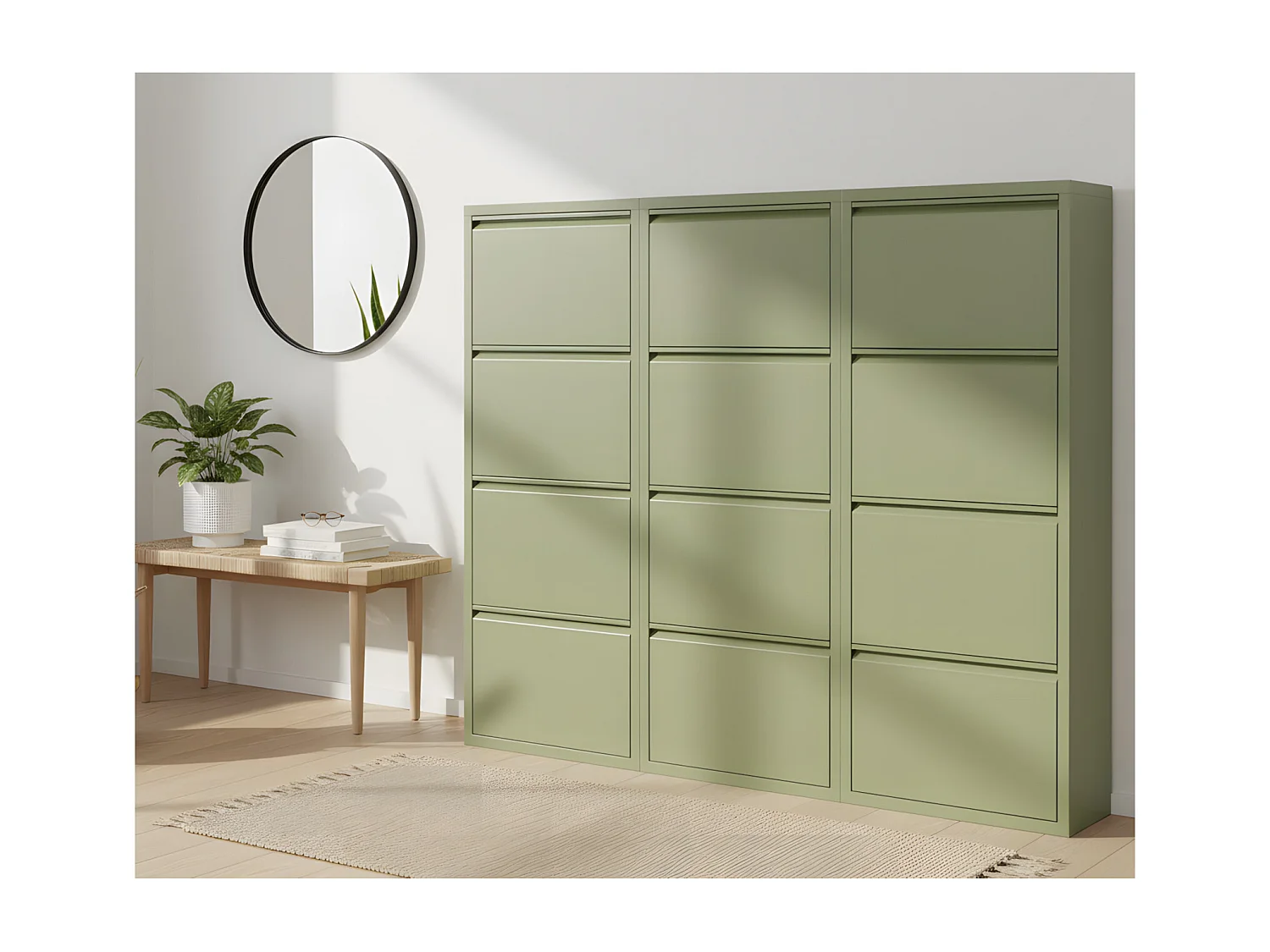 Pisa Armoire à chaussures à 12 rabats/portes en métal, vert. Livré entièrement monté.