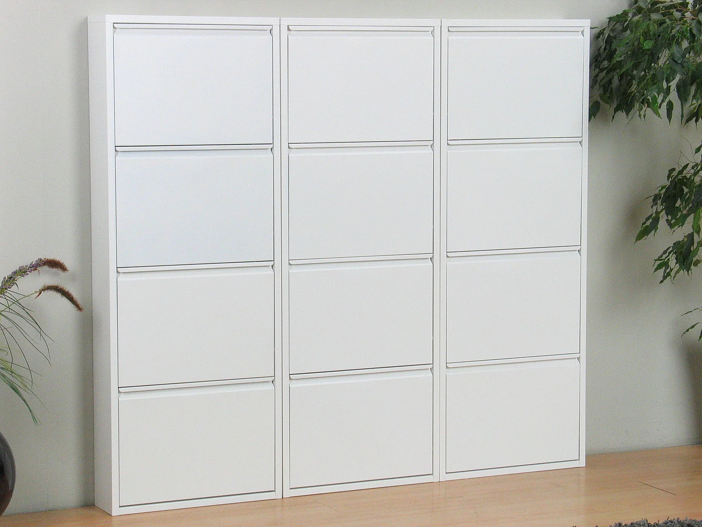 Pisa schoenenkast wit metaal met 4 vakken - set van 3.