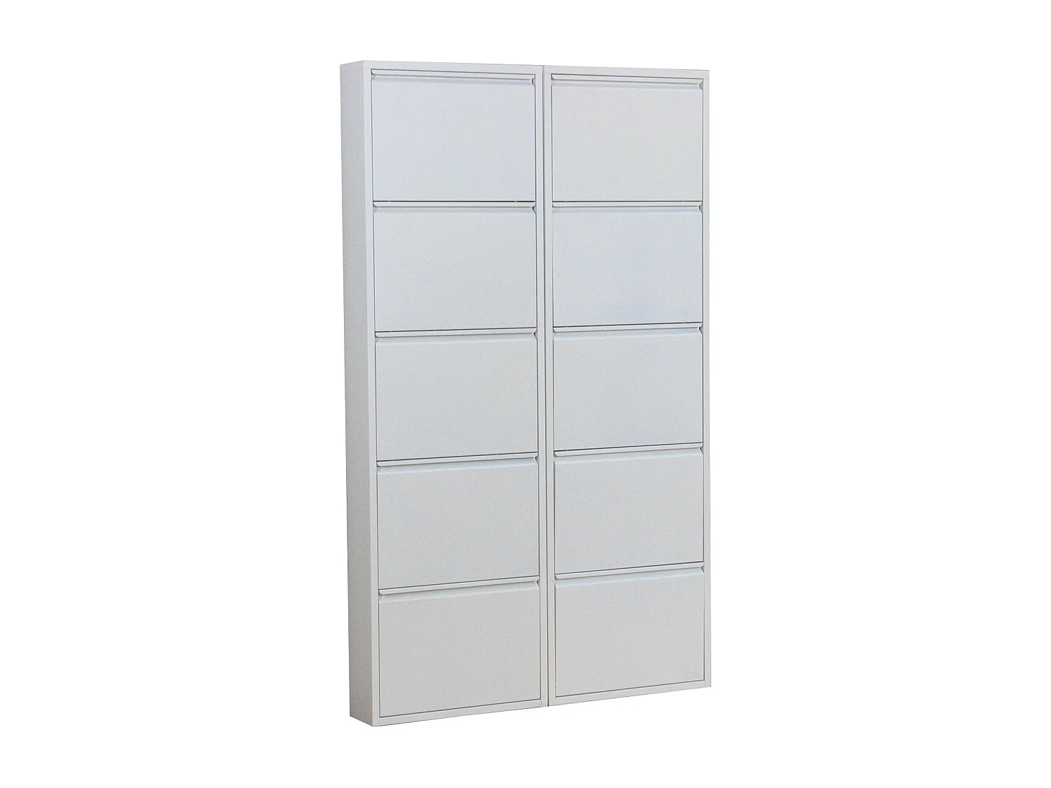 Pisa Schuhschrank mit 10 Klappen/ Türen in Metall weiss. Fertig montiert.