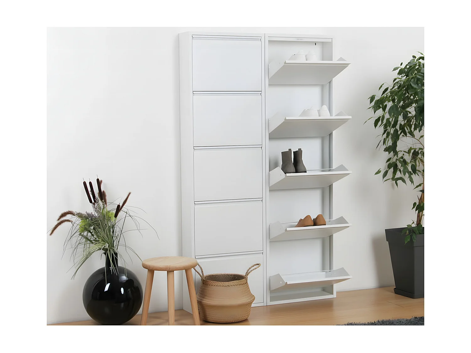 Pisa schoenenkast wit metaal met 5 vakken - set van 2.