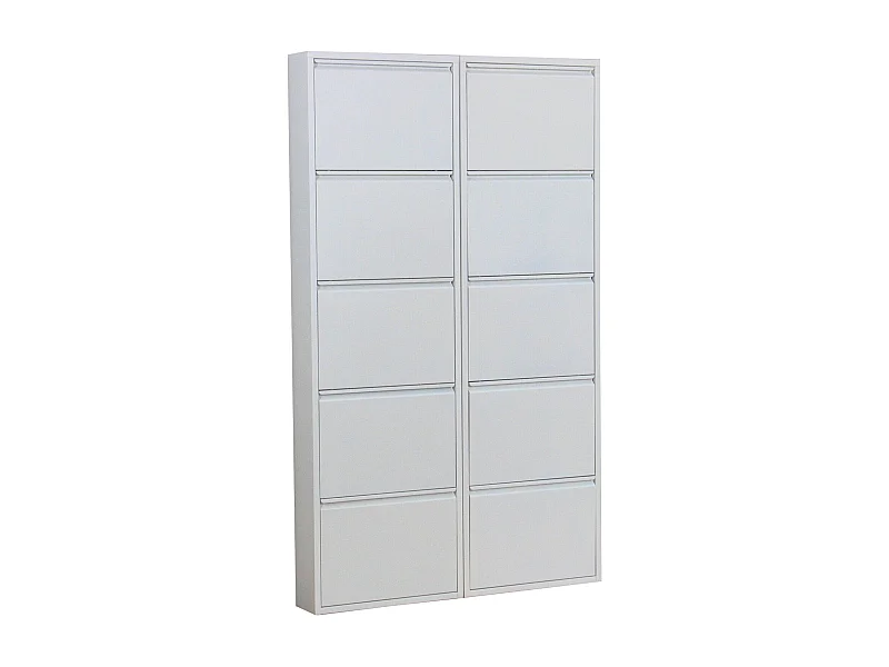 Pisa Schuhschrank mit 10 Klappen/ Türen in Metall weiss. Fertig montiert.