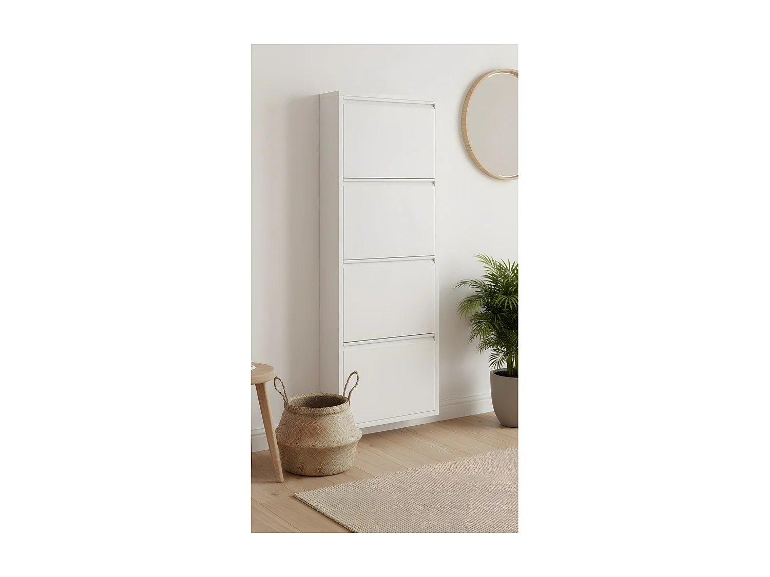 Zapatero Pisa de 4 puertas en metal blanco. Se entrega completamente montado.