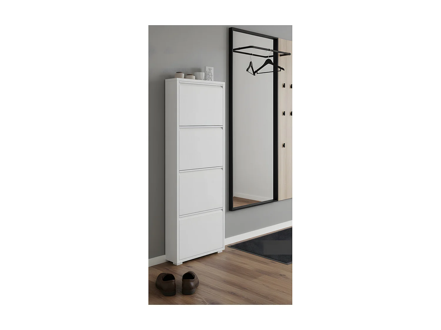 Zapatero Pisa de 4 puertas en metal blanco. Se entrega completamente montado.