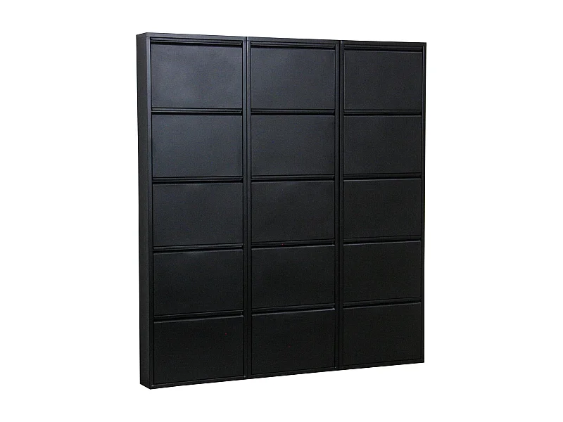 Pisa Armoire à chaussures avec 15 casiers/portes en métal noir. Livrée entièrement montée.