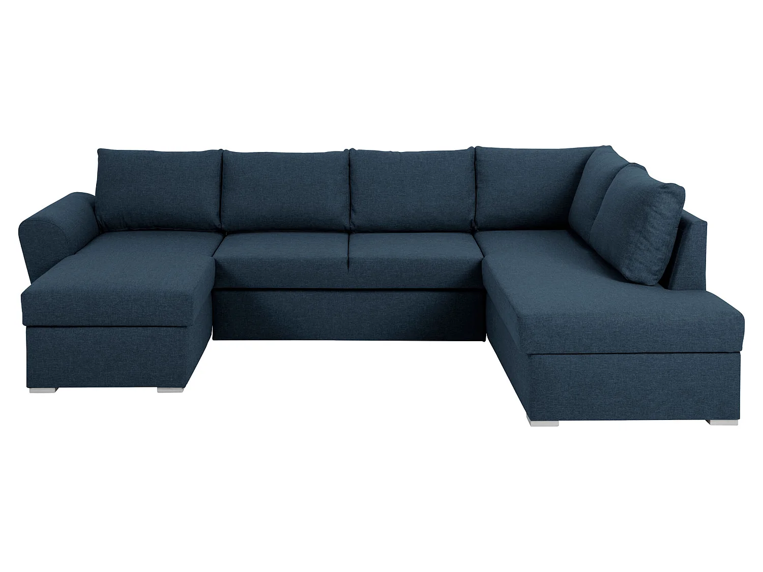 Stan slaapbank, hoek rechts met chaise longue links, in blauw.