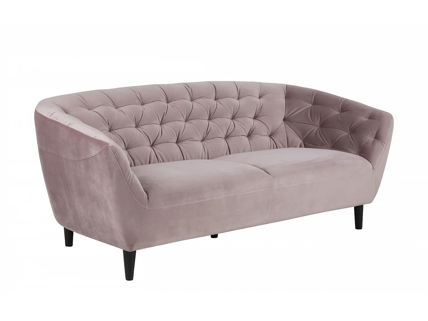 Rian 3 Personen Sofa rosa mit schwarzen Beinen.
