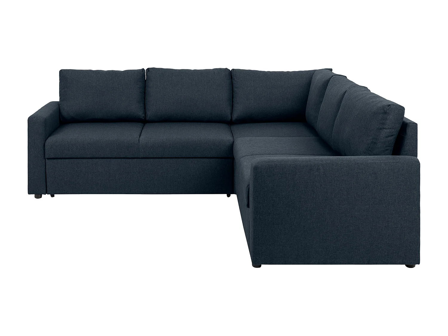 Sacramento Ecksofa versteckte Aufbewahrung und ausziehbares Bett dunkelblau.