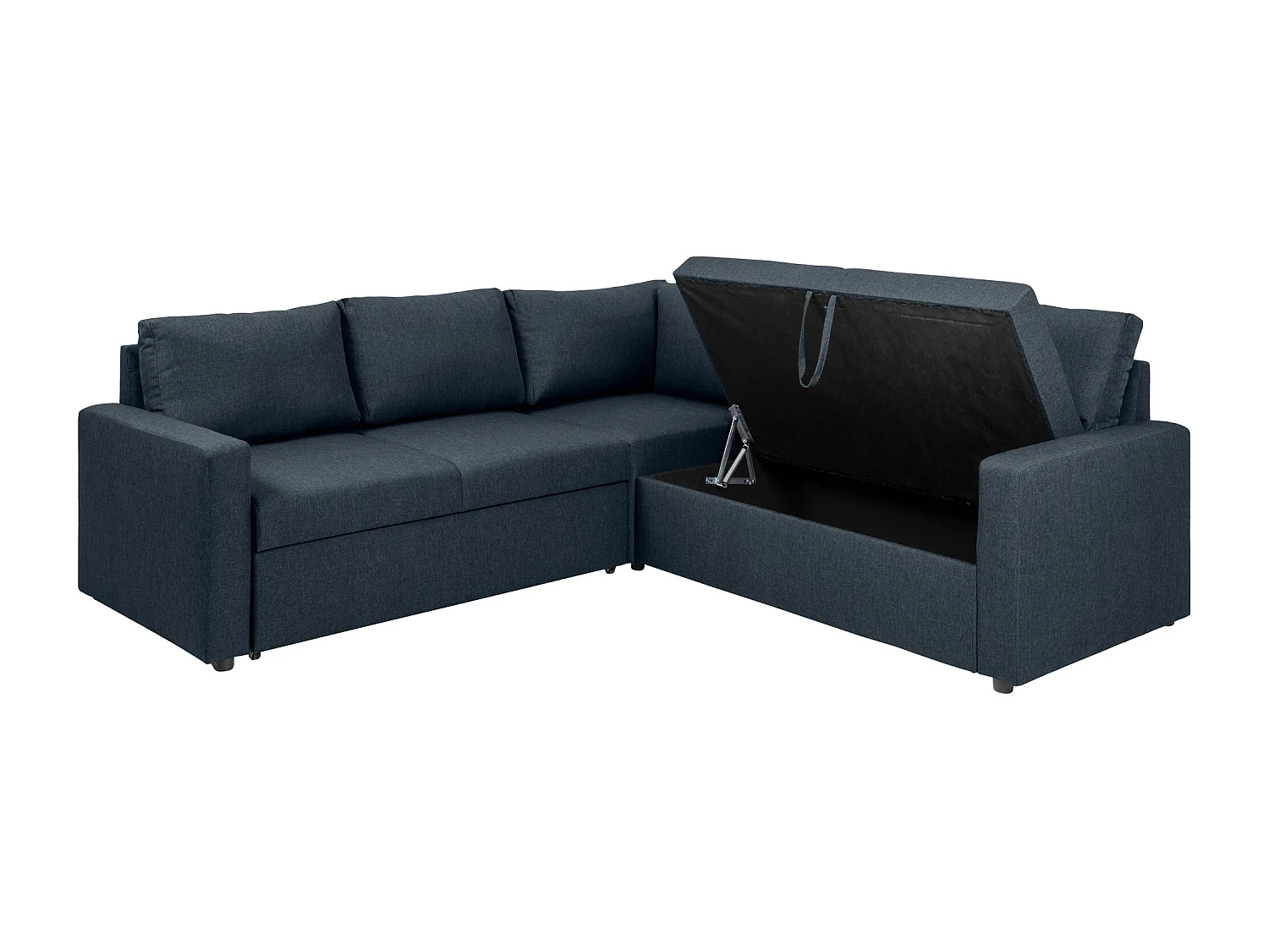 Sacramento Canapé d'angle, espace de rangement dissimulé et lit gigogne, bleu foncé.