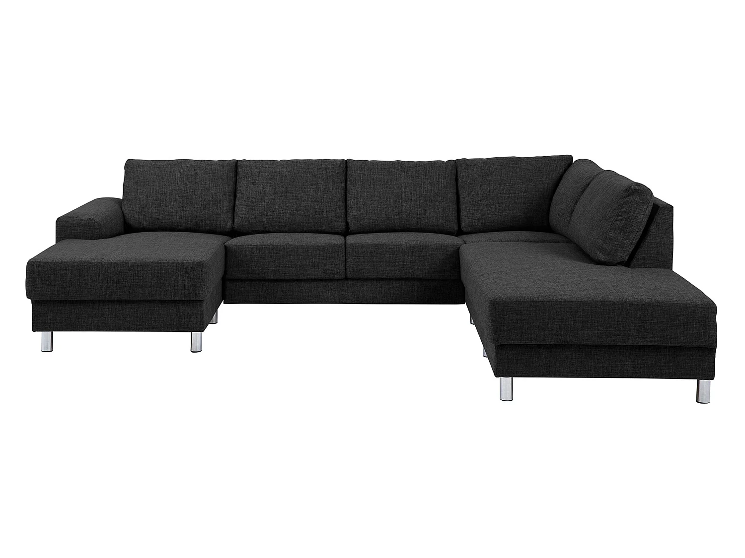 Calverton Canapé d'angle avec ottomane tournée vers la droite en tissu gris anthracite et pieds chromés.