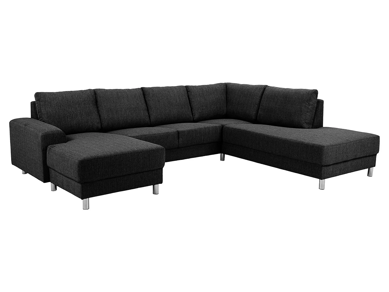 Calverton Canapé d'angle avec ottomane tournée vers la droite en tissu gris anthracite et pieds chromés.