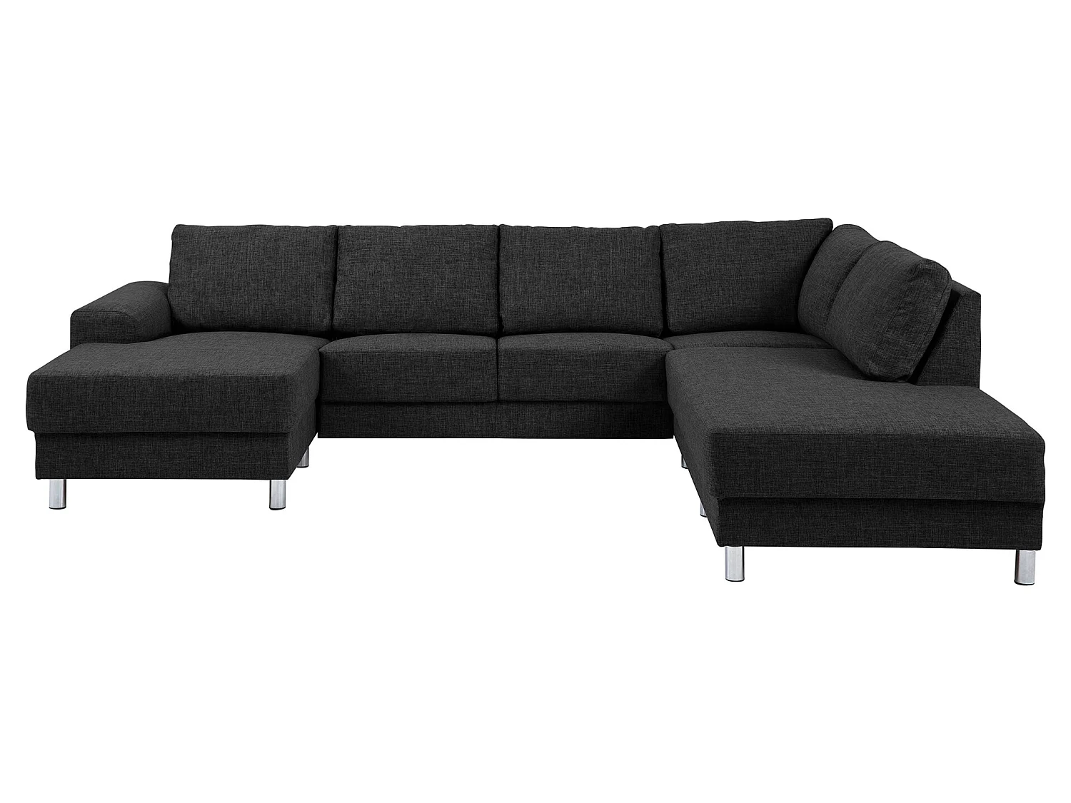 Calverton Canapé d'angle avec ottomane tournée vers la droite en tissu gris anthracite et pieds chromés.