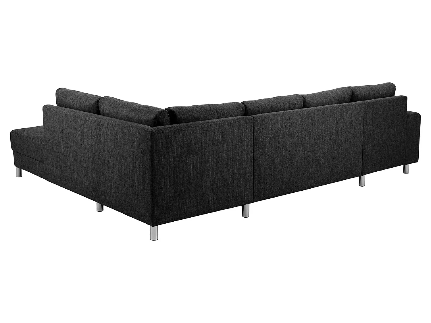 Calverton Canapé d'angle avec ottomane tournée vers la droite en tissu gris anthracite et pieds chromés.