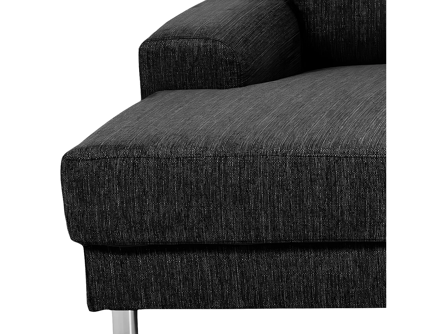 Calverton Canapé d'angle avec ottomane tournée vers la droite en tissu gris anthracite et pieds chromés.