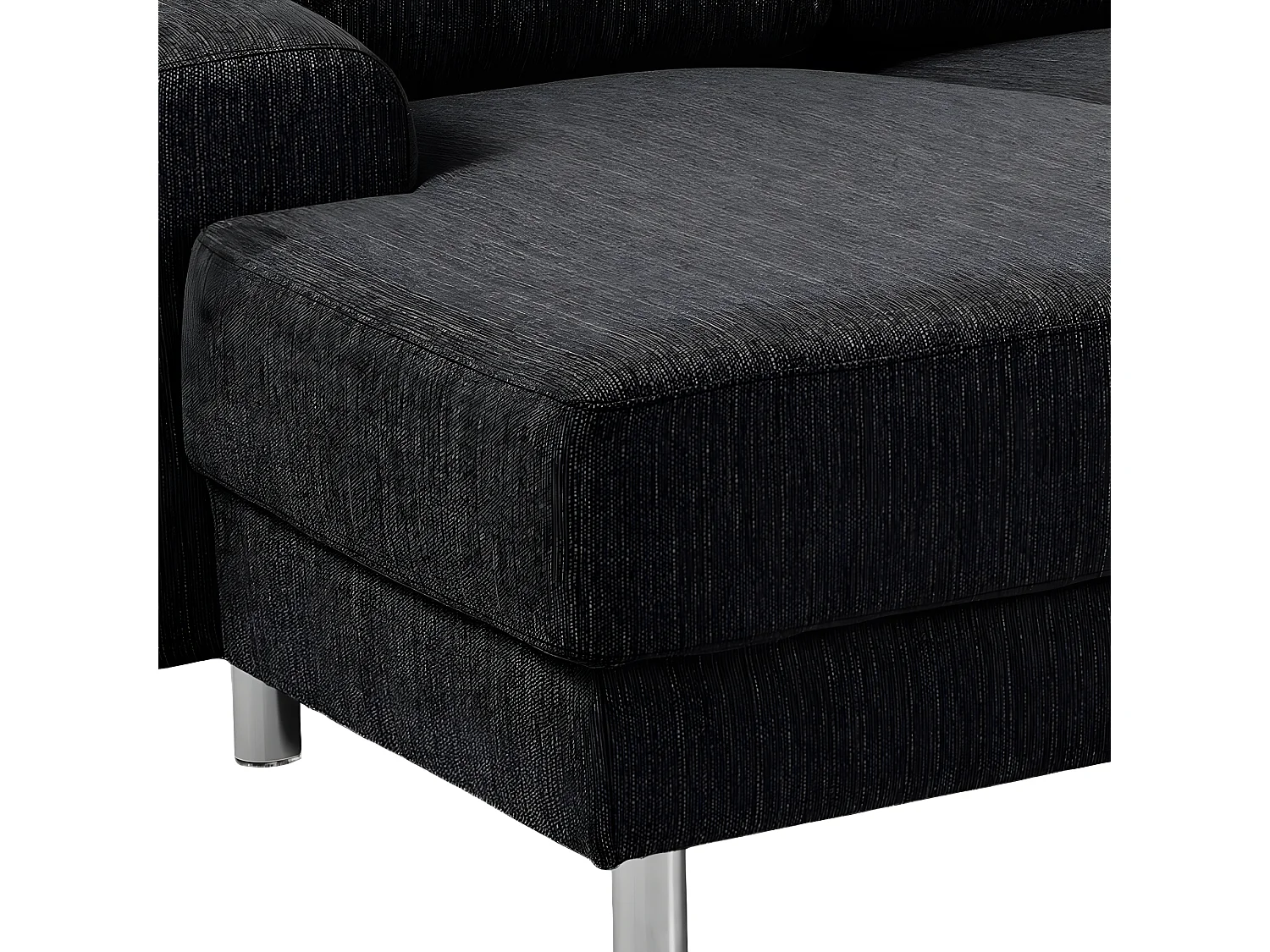 Calverton Canapé d'angle avec ottomane tournée vers la droite en tissu gris anthracite et pieds chromés.