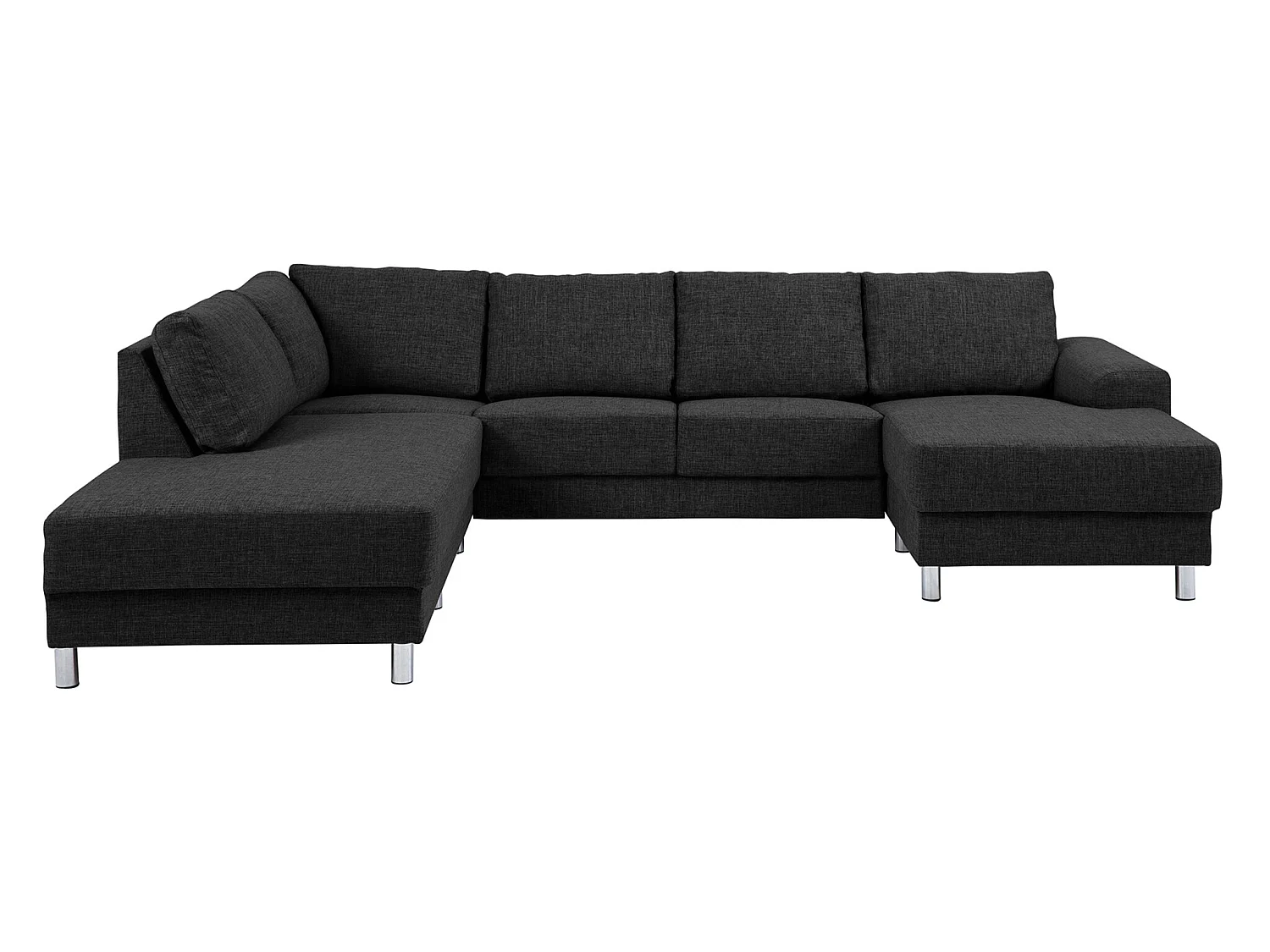 Calverton Ecksofa mit links gewendeten Ottomane in anthrazit grauen Stoff und Chrom Beinen.