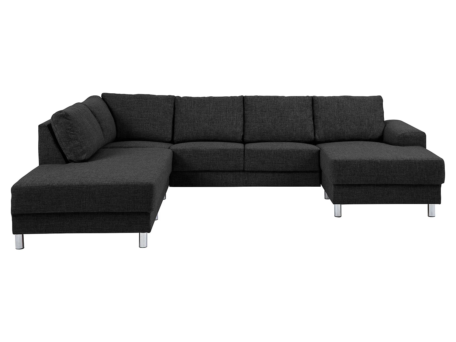 Calverton Ecksofa mit links gewendeten Ottomane in anthrazit grauen Stoff und Chrom Beinen.
