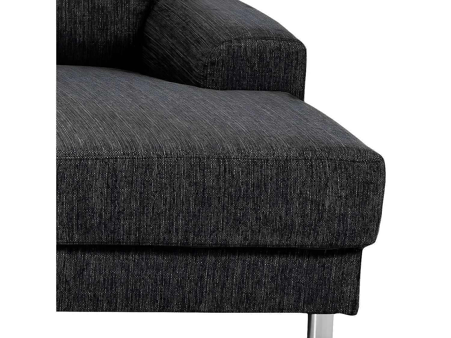 Calverton Ecksofa mit links gewendeten Ottomane in anthrazit grauen Stoff und Chrom Beinen.