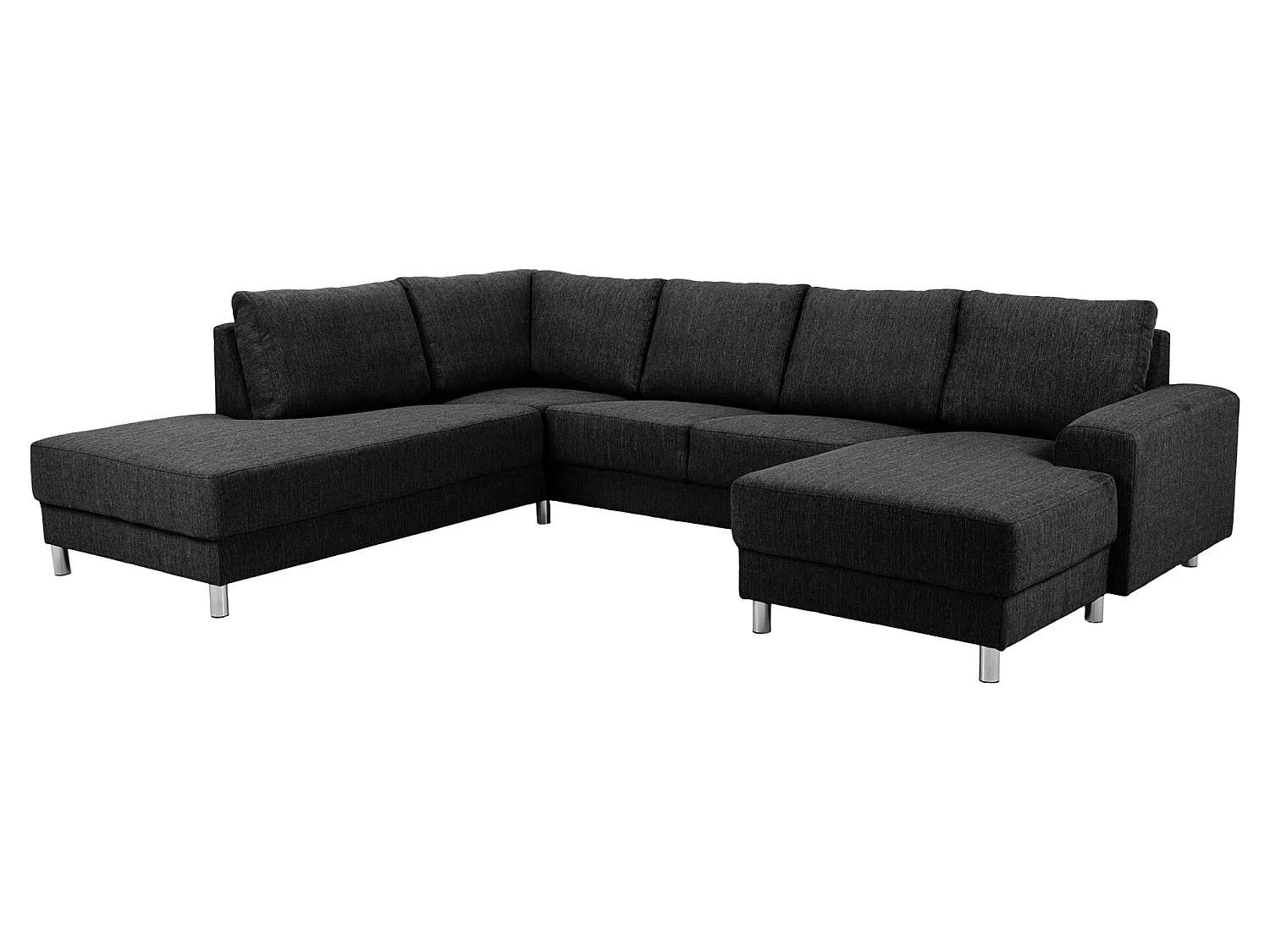 Calverton Canapé d'angle avec ottomane tournée vers la gauche en tissu gris anthracite et pieds chromés.