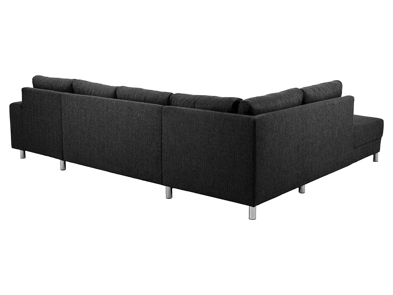 Calverton Canapé d'angle avec ottomane tournée vers la gauche en tissu gris anthracite et pieds chromés.