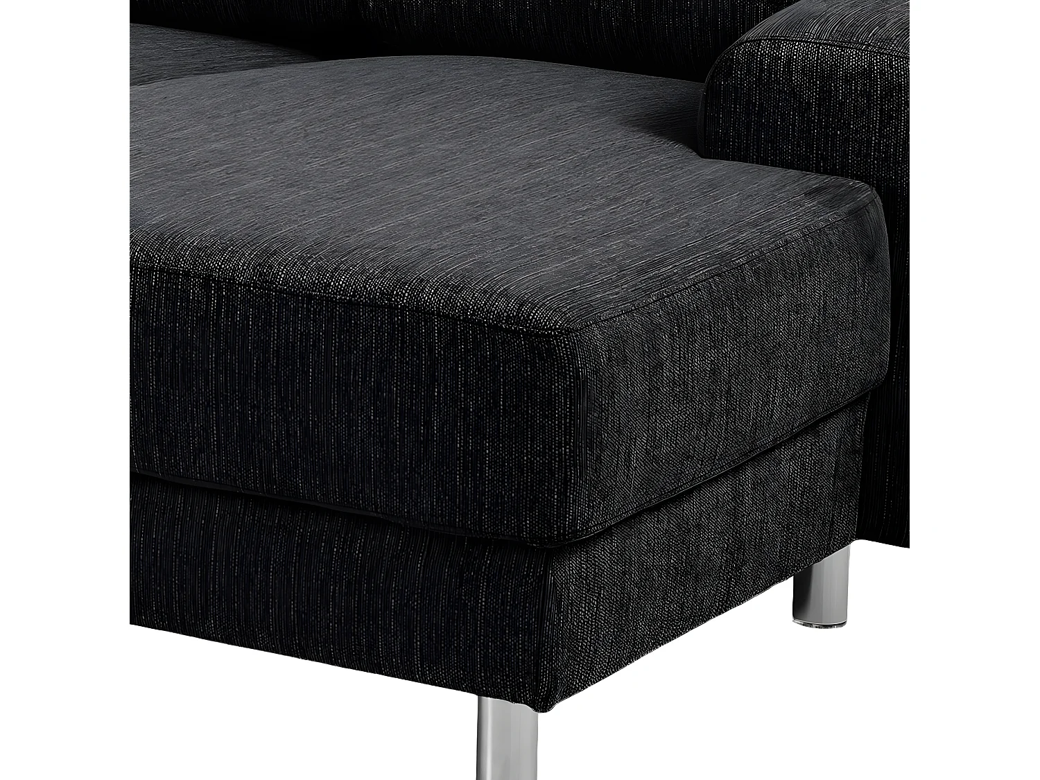 Calverton Canapé d'angle avec ottomane tournée vers la gauche en tissu gris anthracite et pieds chromés.