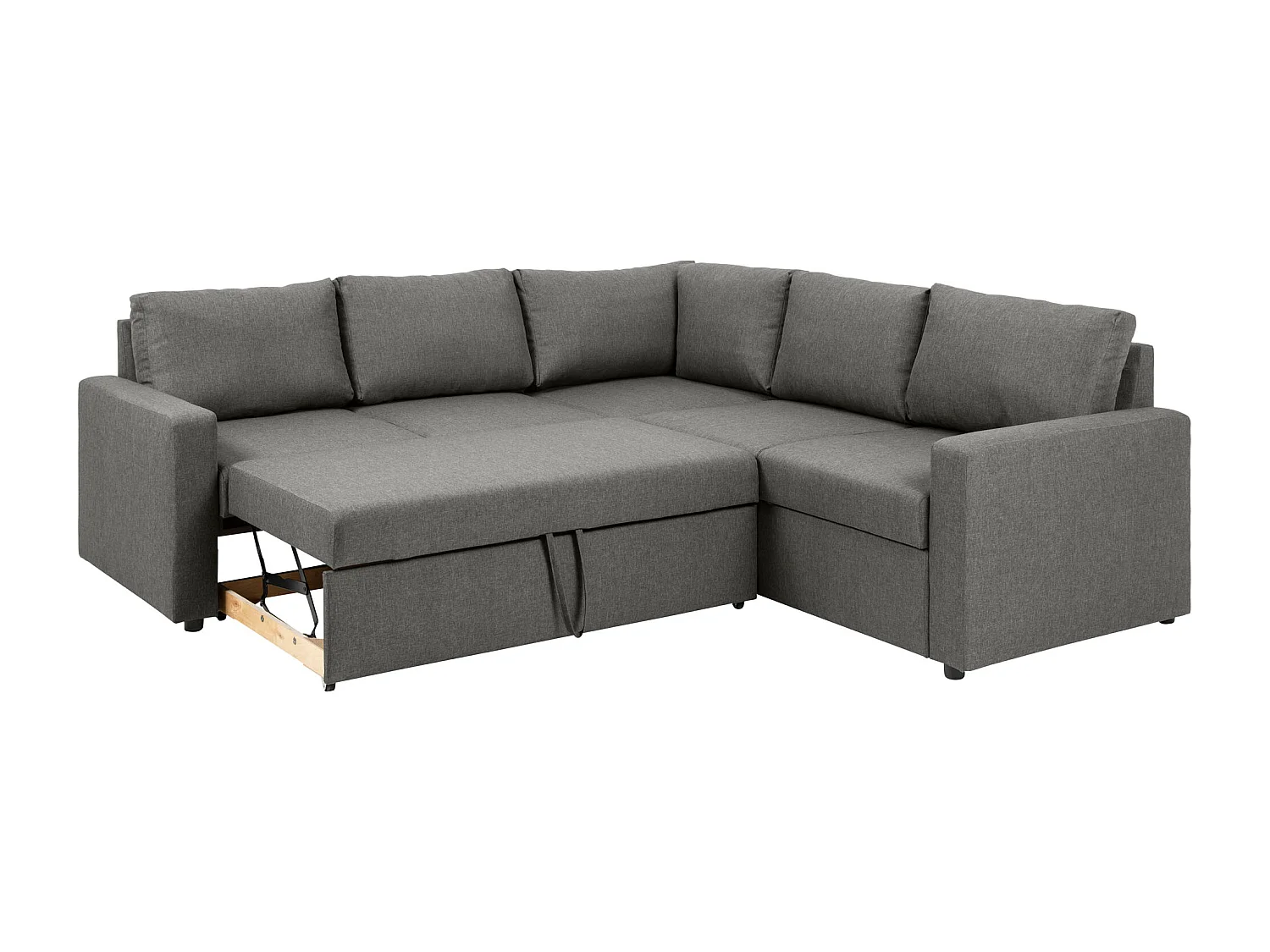 Sacramento Ecksofa versteckte Aufbewahrung und ausziehbares Bett hellgrau.