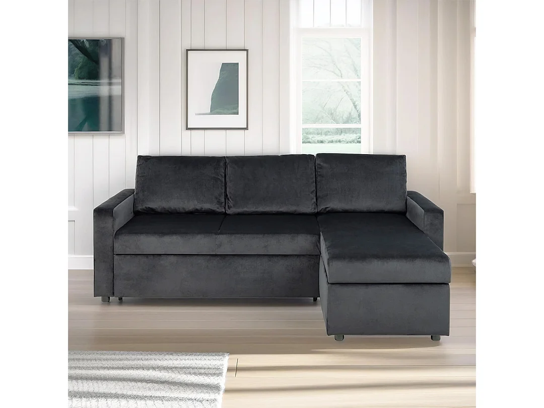 Sacramento Canapé-lit, chaise longue réversible, espace de rangement dissimulé et lit escamotable, gris anthracite.
