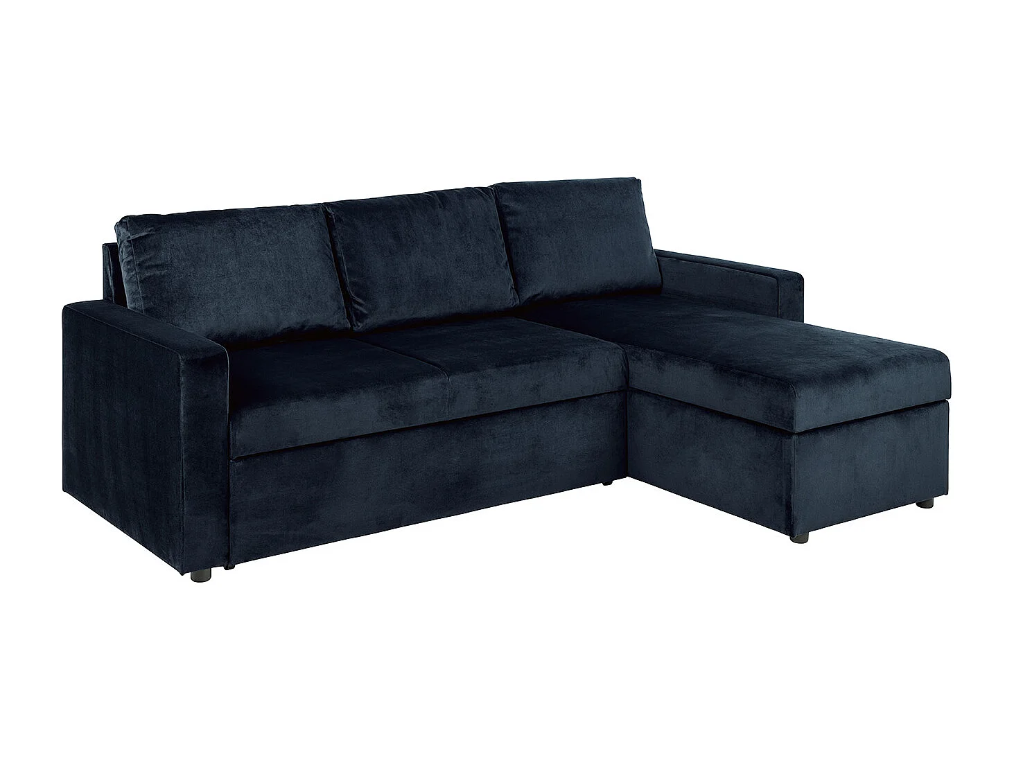 Sacramento slaapbank chaise longue omkeerbaar, verborgen opslag en uitschuifbaar bed donkerblauw.