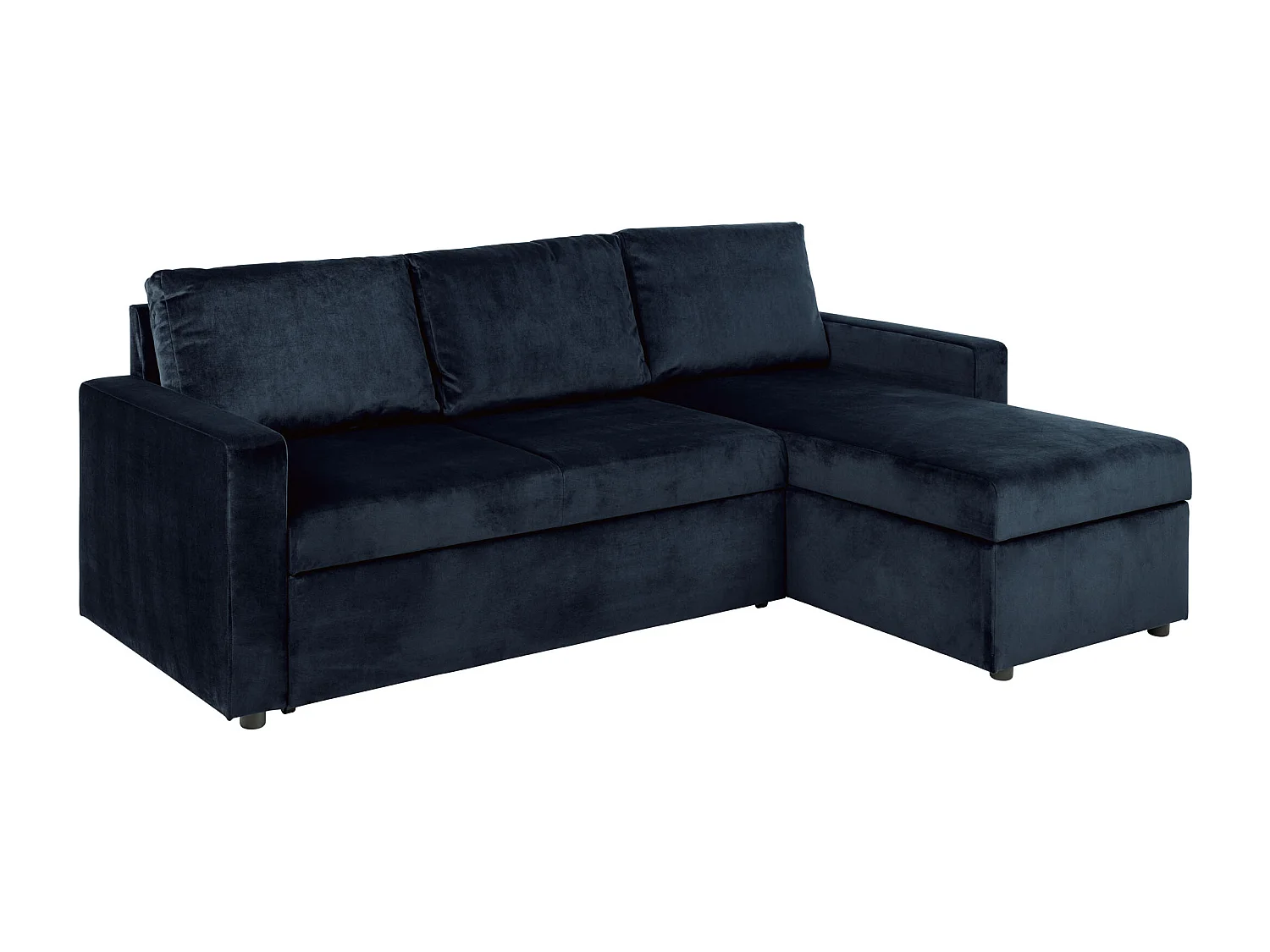 Sacramento slaapbank chaise longue omkeerbaar, verborgen opslag en uitschuifbaar bed donkerblauw.