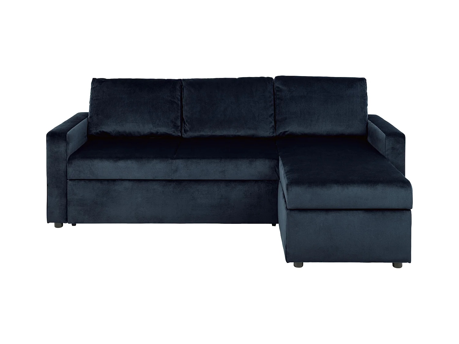 Sacramento slaapbank chaise longue omkeerbaar, verborgen opslag en uitschuifbaar bed donkerblauw.