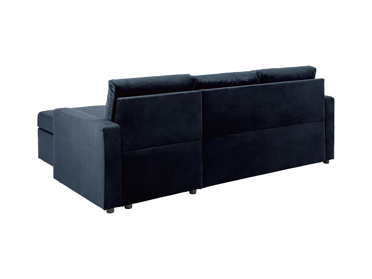 Sacramento slaapbank chaise longue omkeerbaar, verborgen opslag en uitschuifbaar bed donkerblauw.