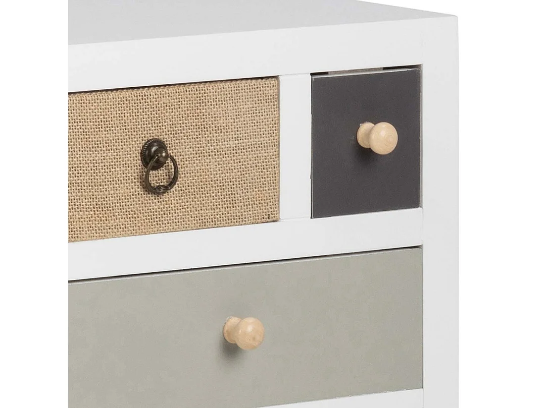 Thames Commode blanche avec 11 tiroirs multicolores.