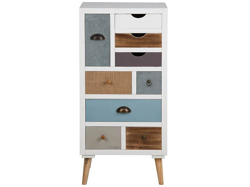 Thames Commode blanche avec 9 tiroirs de couleurs différentes. Livrée complètement montée.