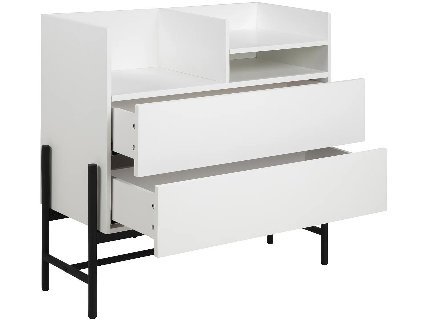 Noma kommode 1 plank en 2 lades wit, zwart.