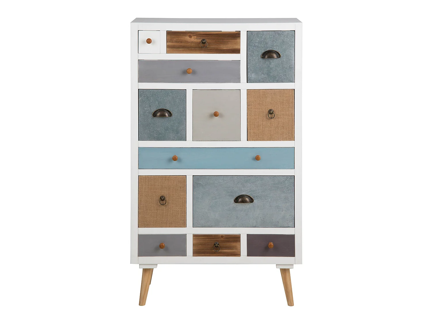 Thames Commode blanche avec 13 tiroirs de couleurs différentes. Livrée complètement montée.