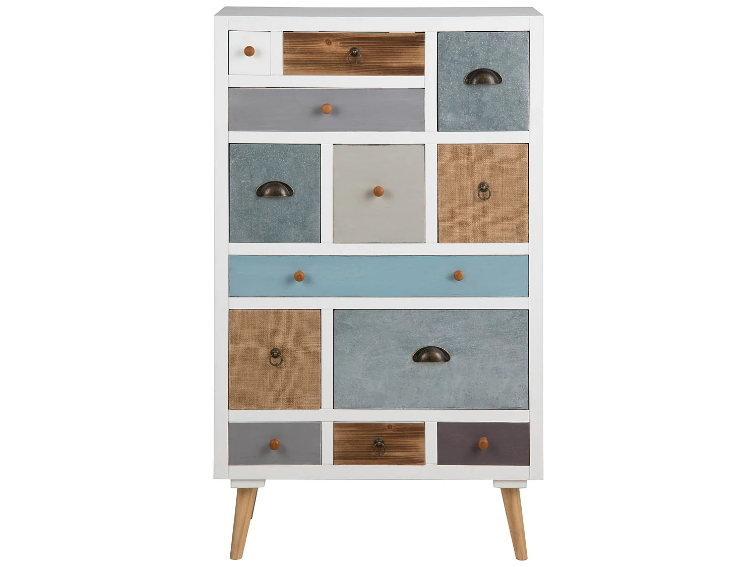 Thames Commode blanche avec 13 tiroirs de couleurs différentes. Livrée complètement montée.