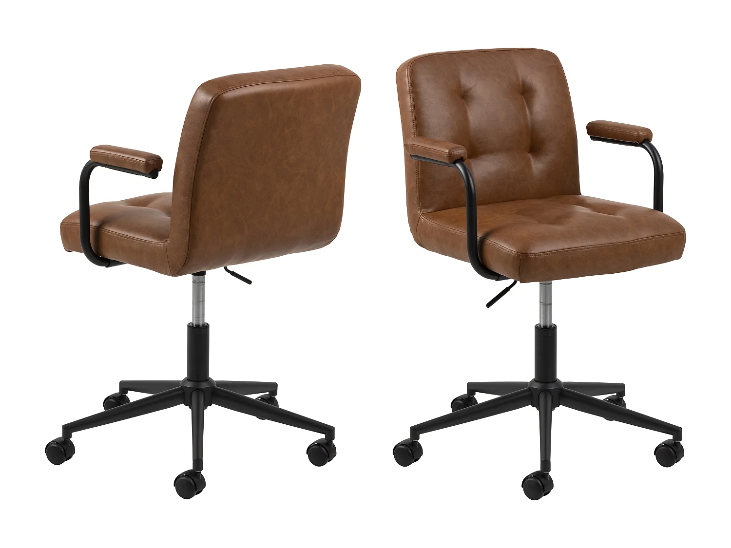 Cosmo Chaise de bureau avec accoudoirs, cuir synthétique PU, marron.