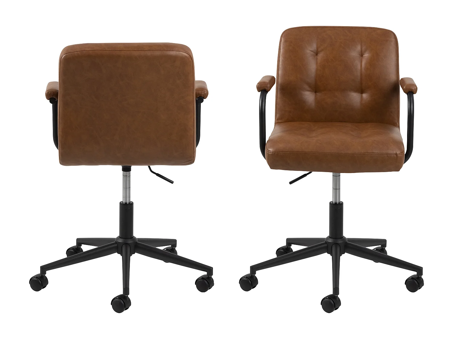 Cosmo Chaise de bureau avec accoudoirs, cuir synthétique PU, marron.