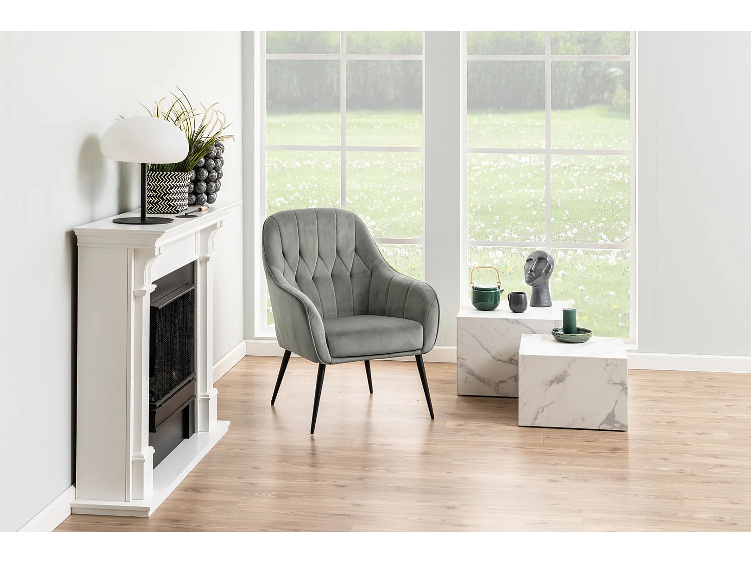 Dice salontafel marmer 2 st. decor wit.