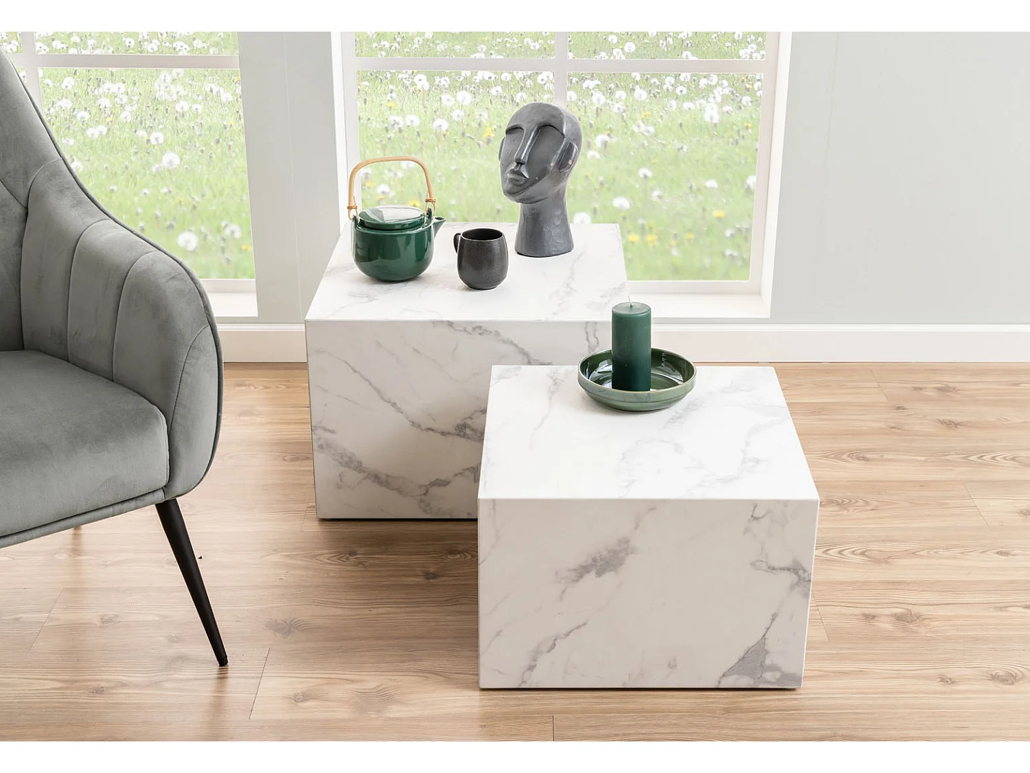 Dice salontafel marmer 2 st. decor wit.