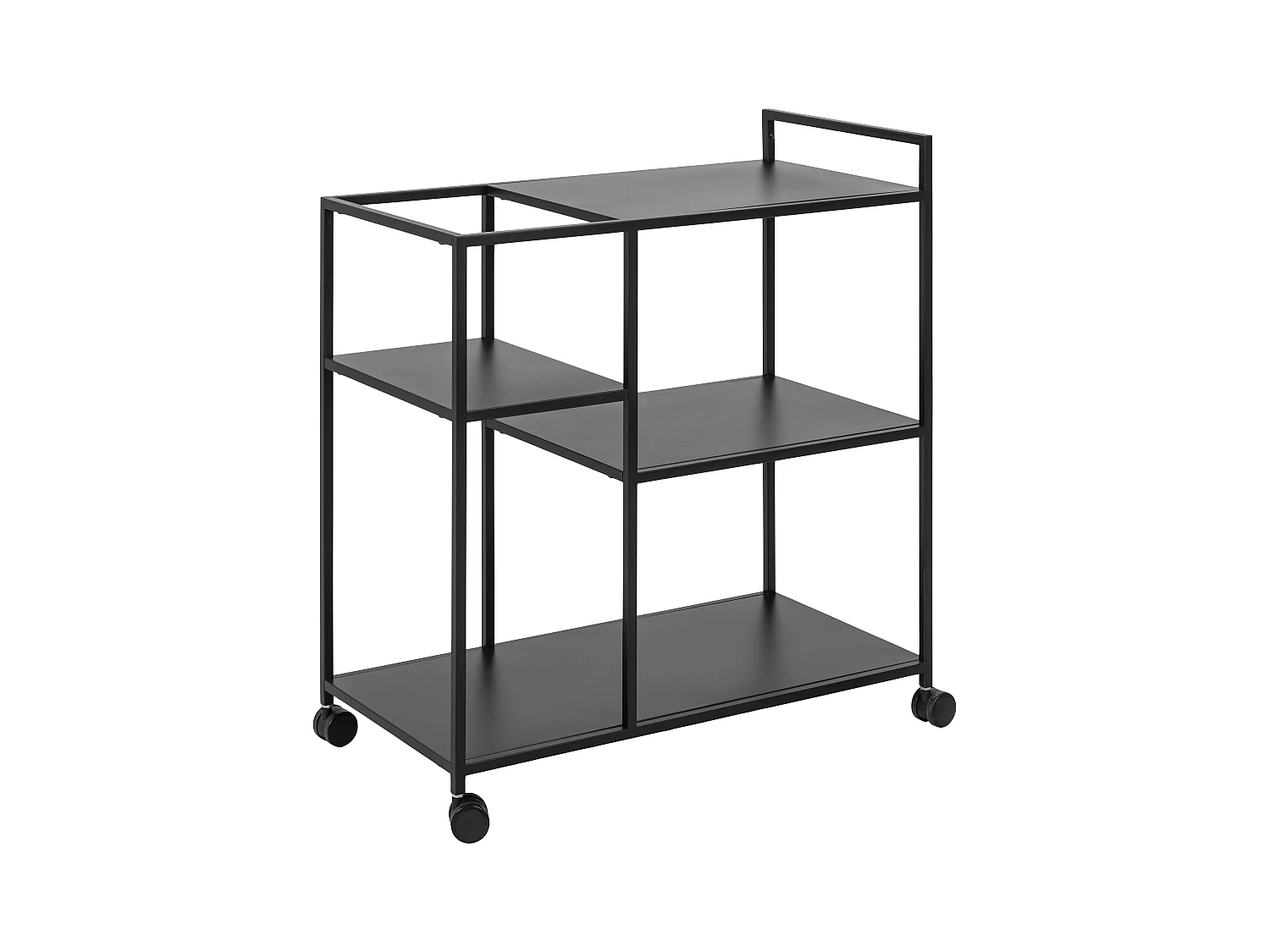 Newcastle Table basse chariot à roulettes avec 3 tablettes de rangement, noir.