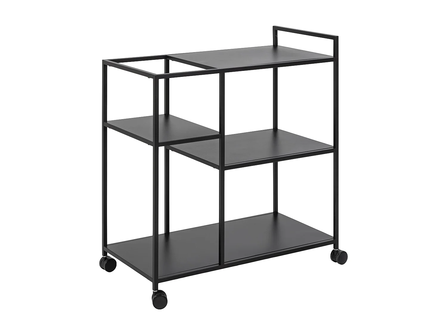 Mesa de centro con ruedas Newcastle con 3 estantes de color negro.