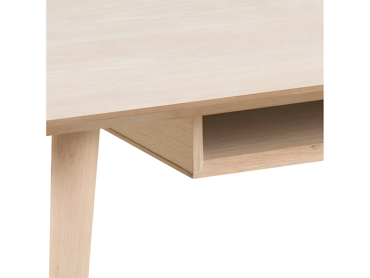 Cent Table basse avec 1 espace de rangement, en chêne, lixiviée en blanc.