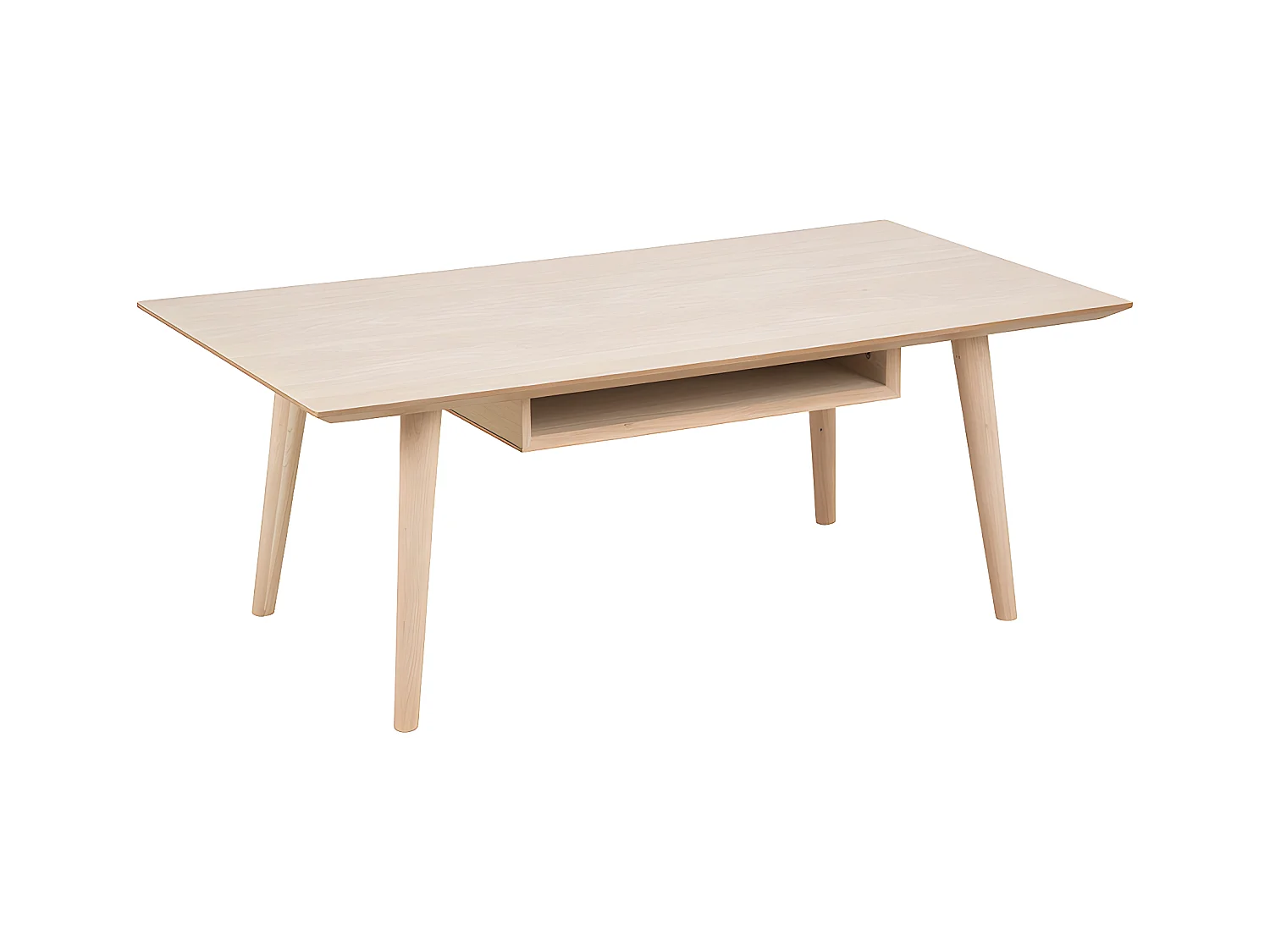 Cent Table basse avec 1 espace de rangement, en chêne, lixiviée en blanc.