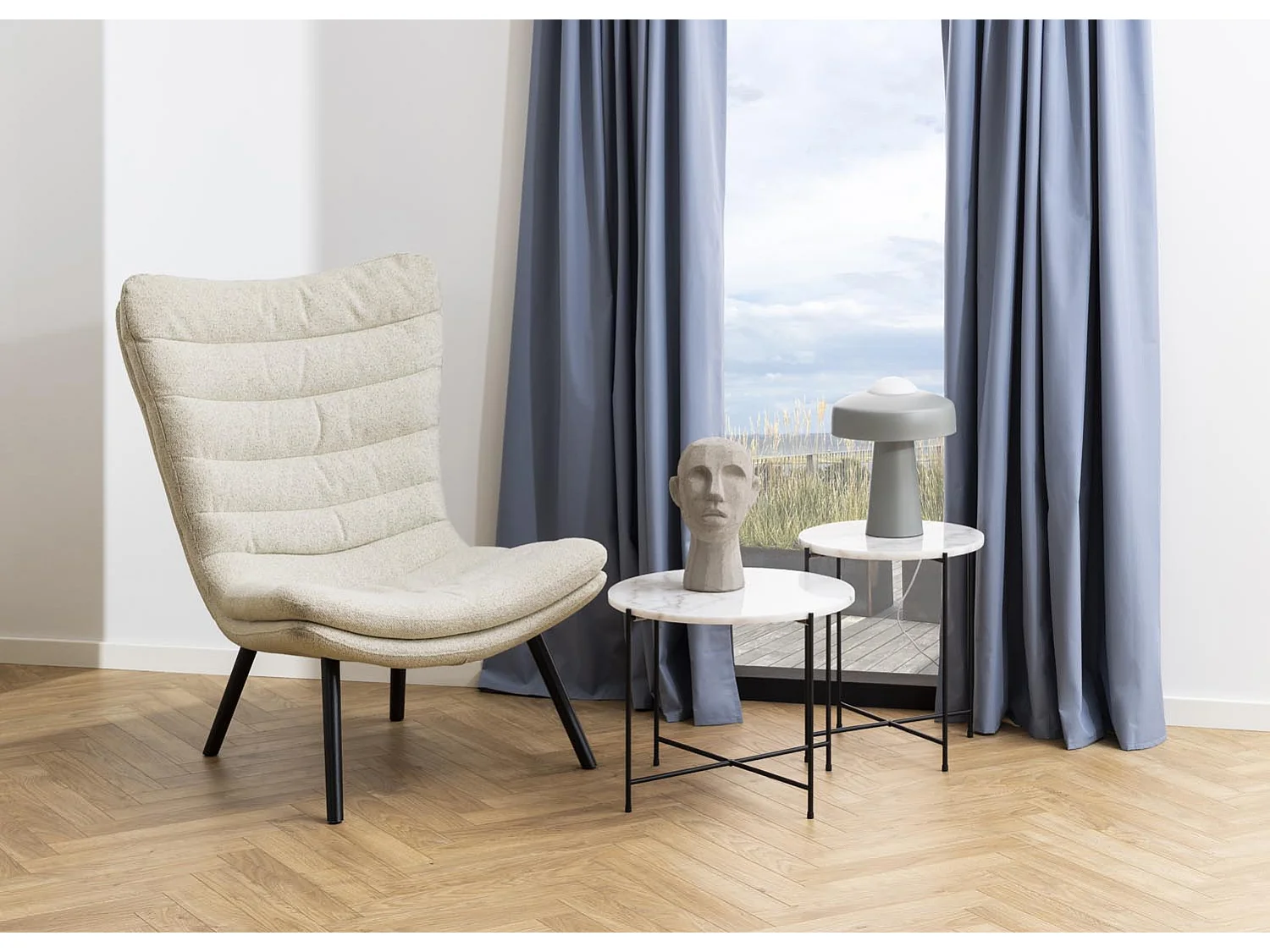 Tavolo angolare Avila Ø52cm marmo bianco.