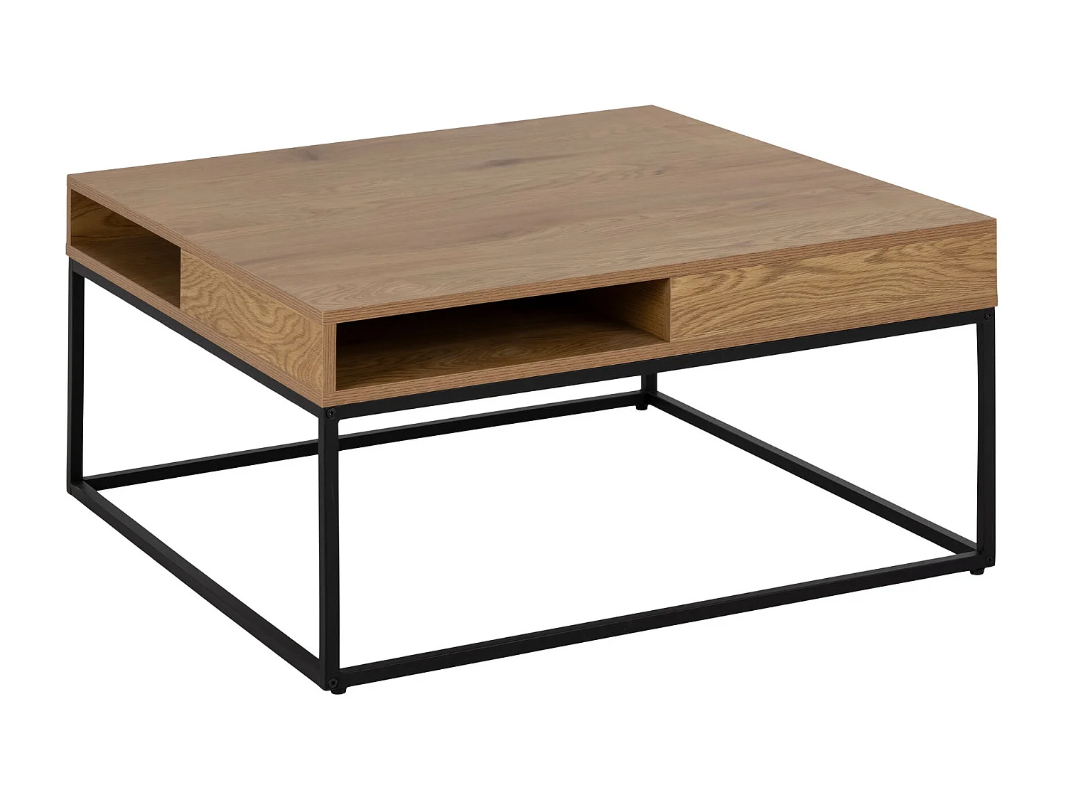 Willford Table basse, 4 espaces de rangement, teinte naturelle, noir.